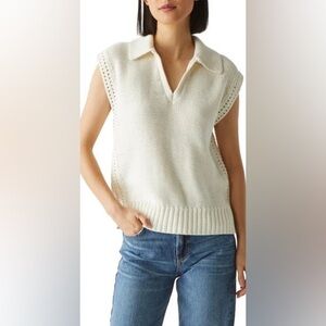 Michael Stars knitted Torrance V-Neck Collar Sweater Vest in‎ Chalk